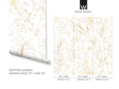 Beige & Gold Floral Wallpaper W052