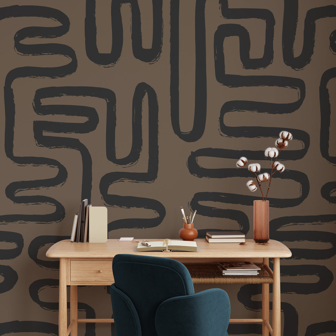 Brown Black Line Wallpaper W011