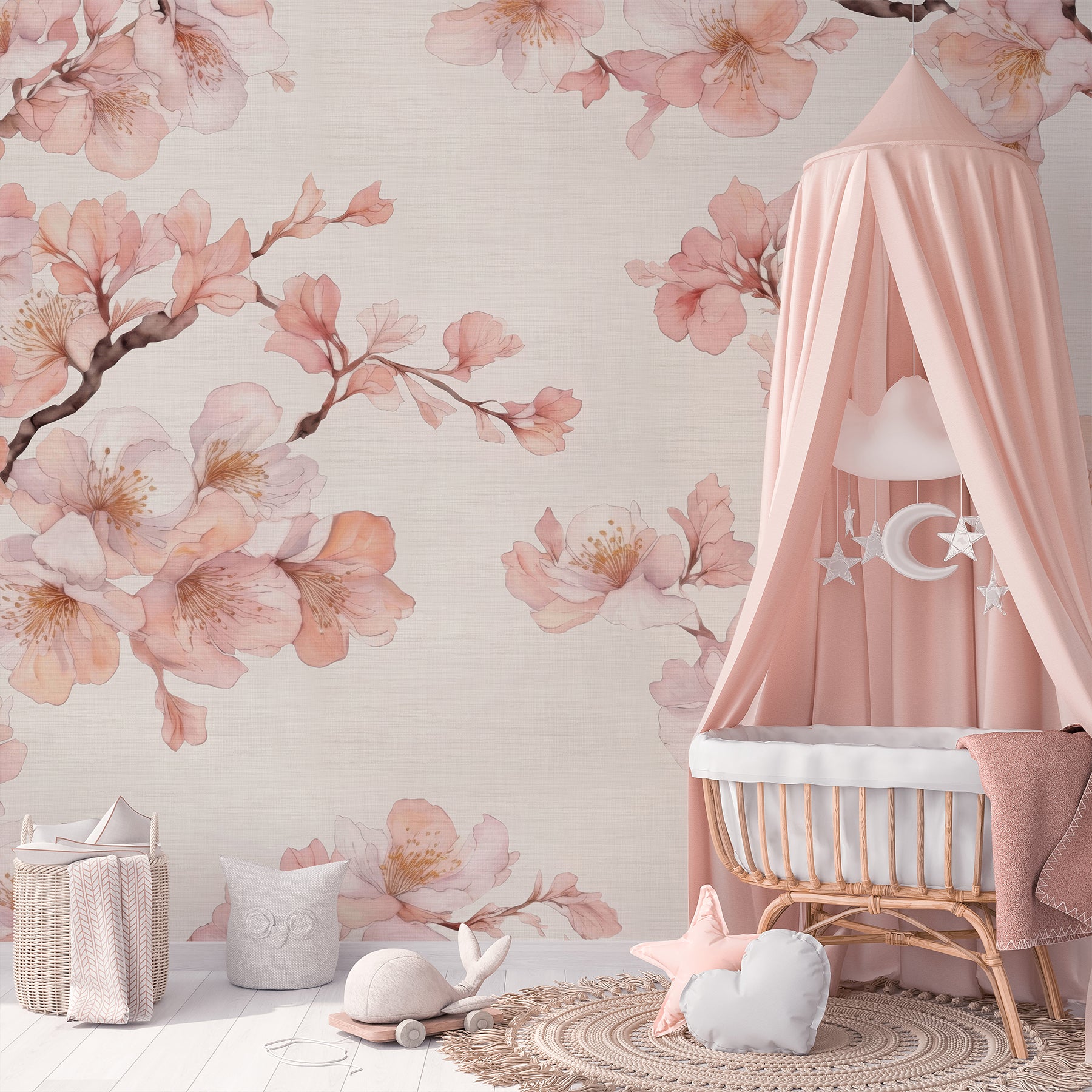 Cherry Blossoms Grasscloth Wall Mural CG008 – CostaCover