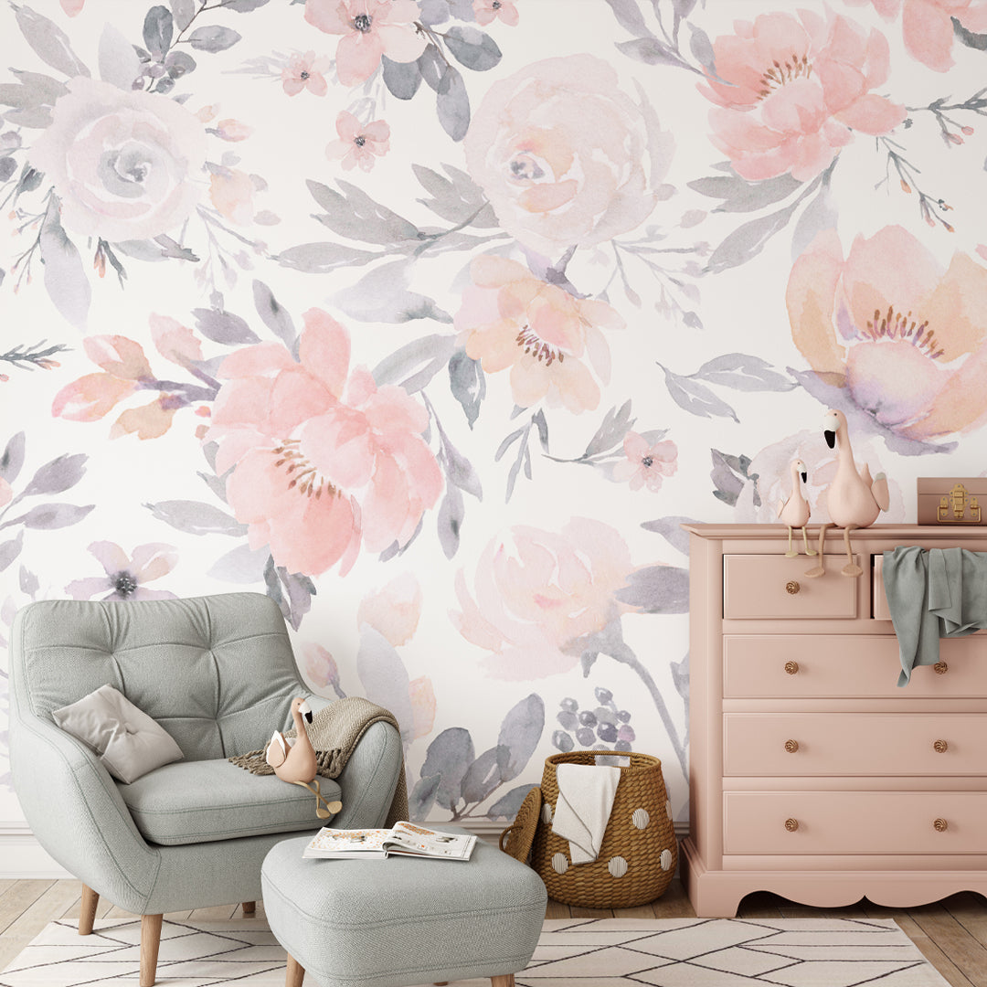 Soft Pink & Lilac Flowers Wall Mural WM002