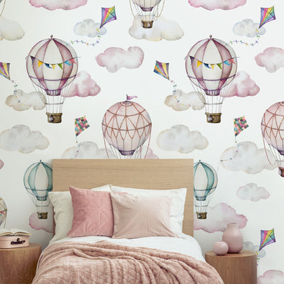 Pink Air Balloons & Clouds Wallpaper W072