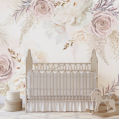 White & Soft Pink Flowers Wall Mural WM007