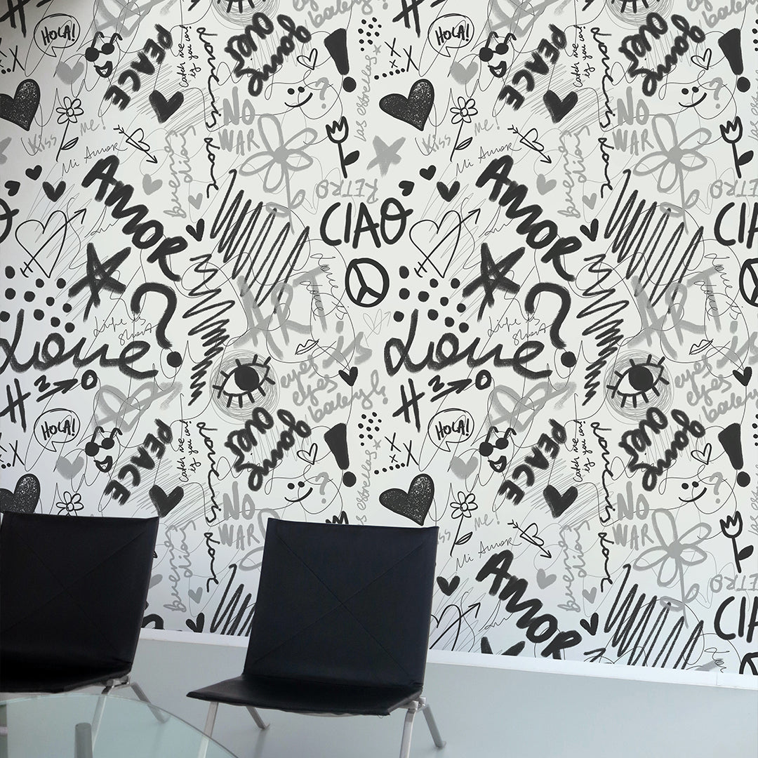 Black & White Love Graffiti Wallpaper W062