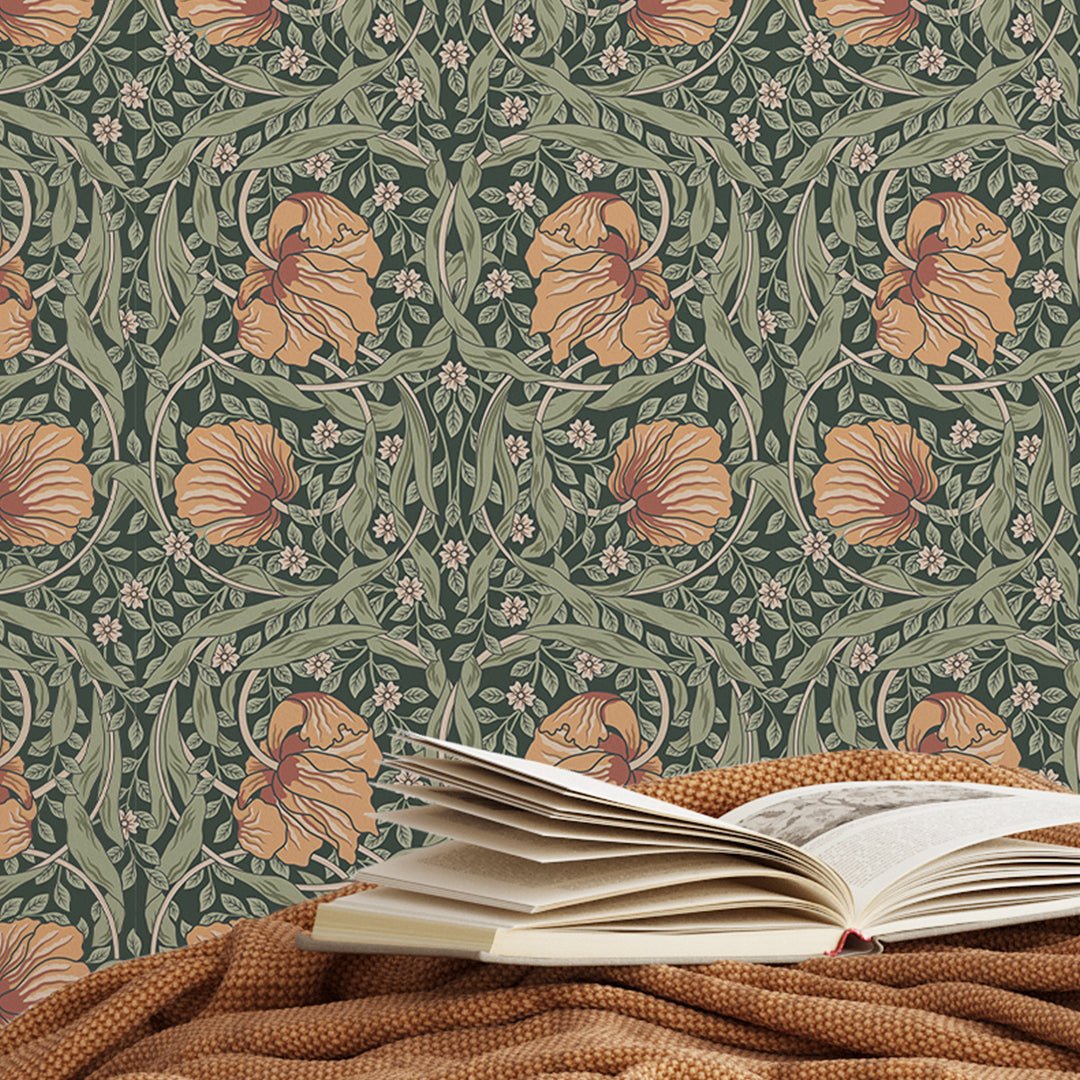 Orange & Green Pimpernel by Morris Wallpaper W081 – CostaCover