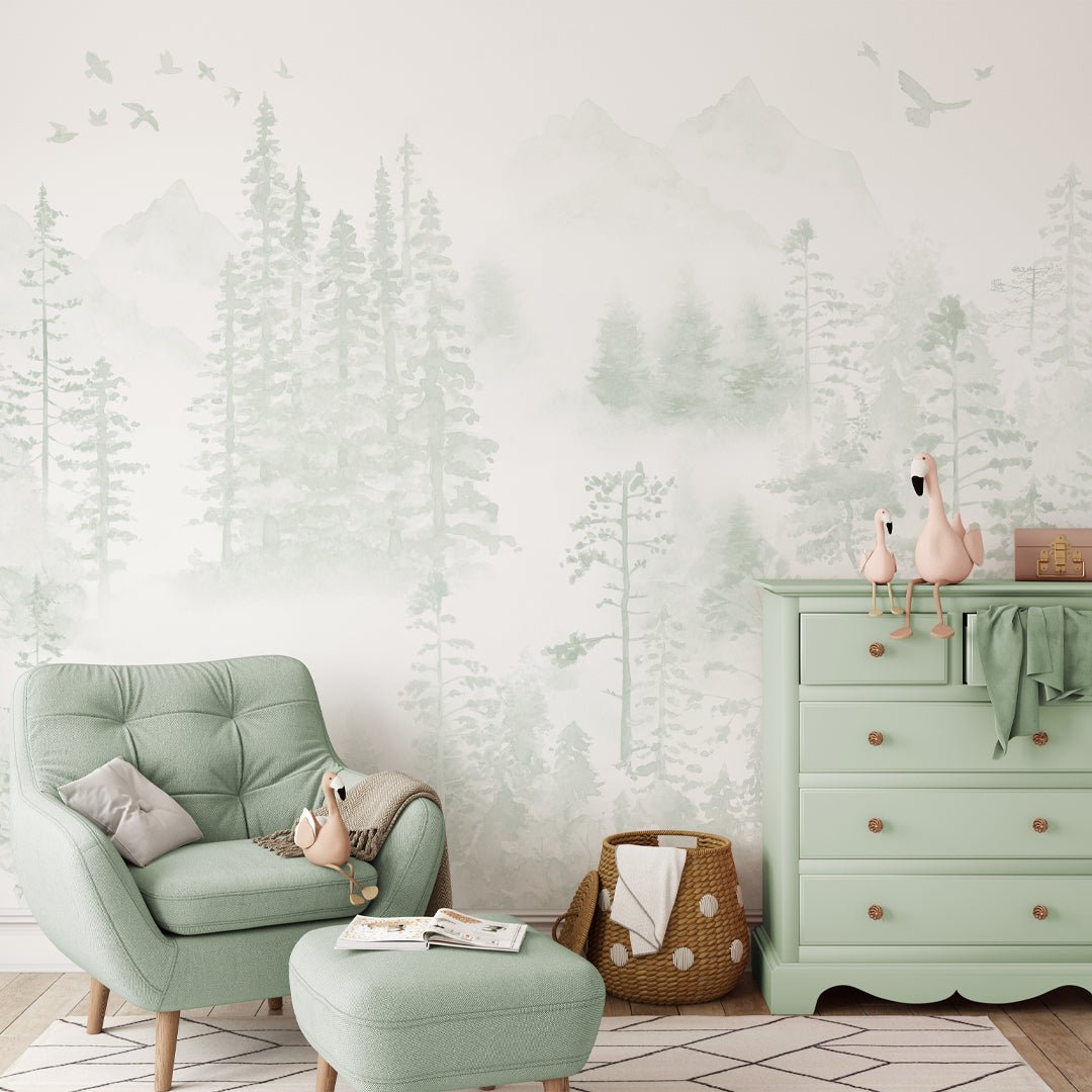 Soft Watercolor Woodland Wall Mural W...