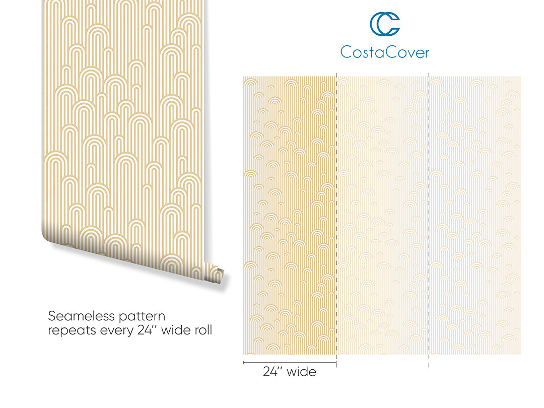 Beige Gold Geometric Waves Wallpaper CC012