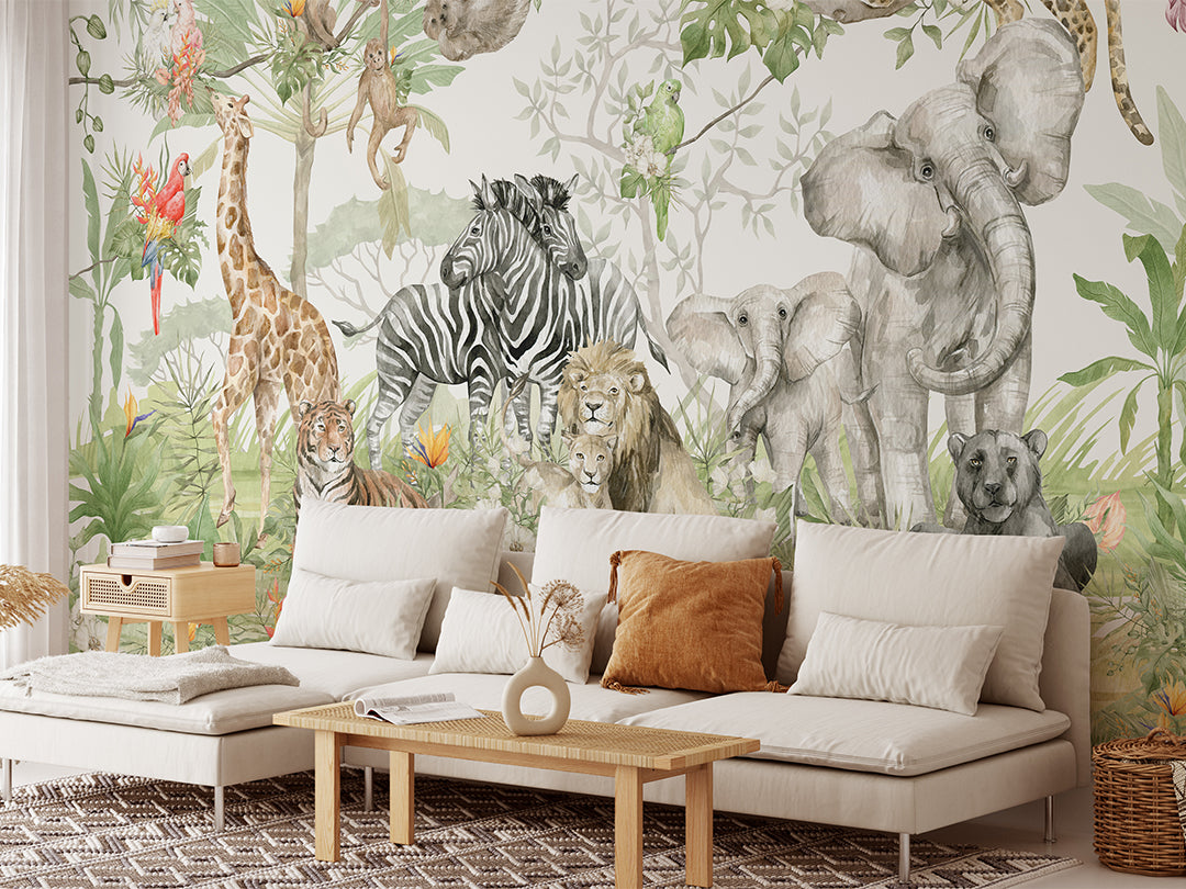 Watercolor Safari Animal Wall Mural CCM069