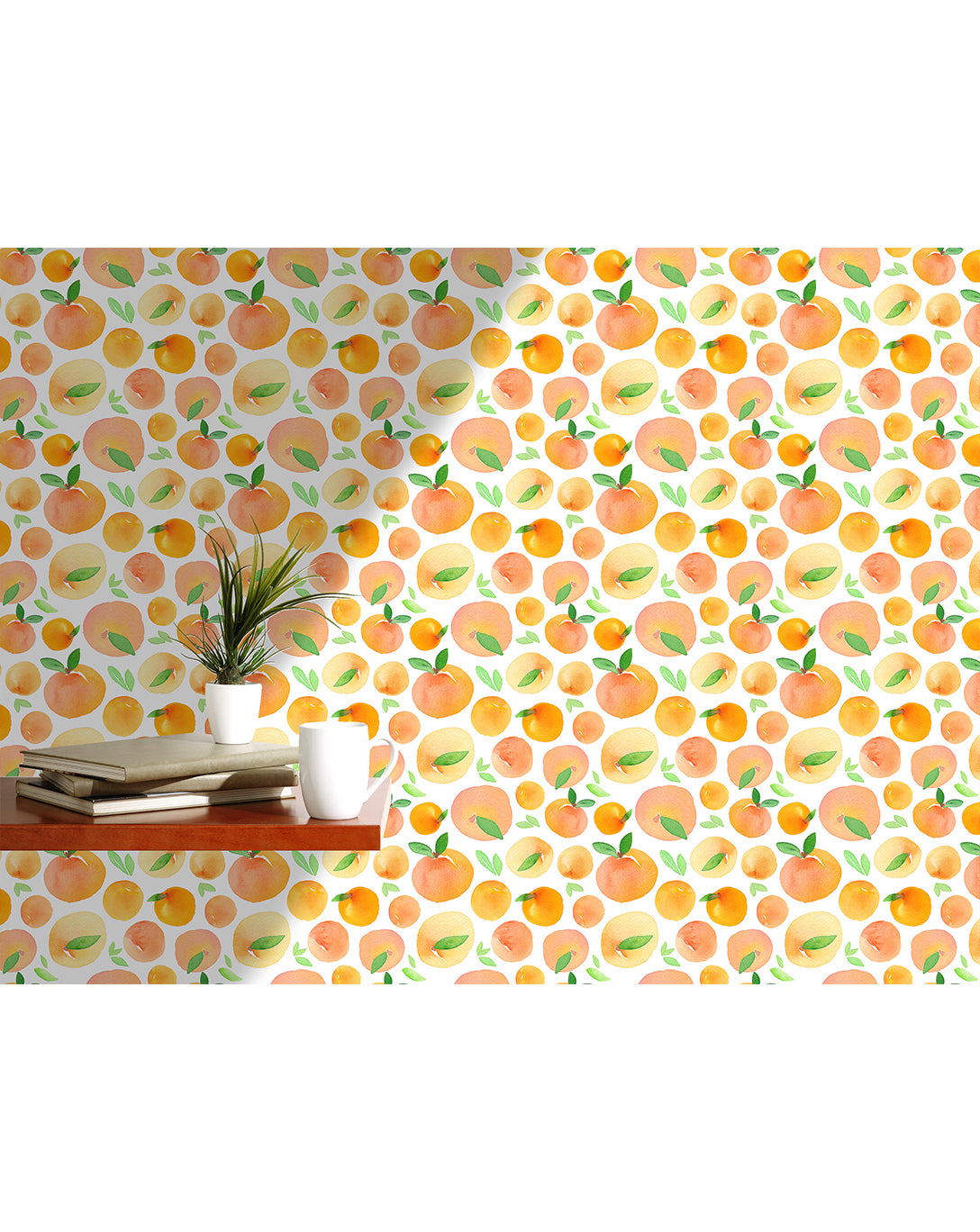 Orange Wallpaper Fresh Watercolor Wallpaper Self Adhesive Removable Wallpaper for kitchen Fruit Wallpaper Floral Wallpaper CC075