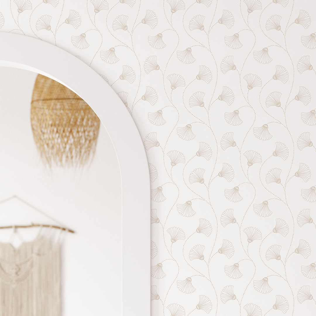 Art Deco Beige Blooms Wallpaper CC210