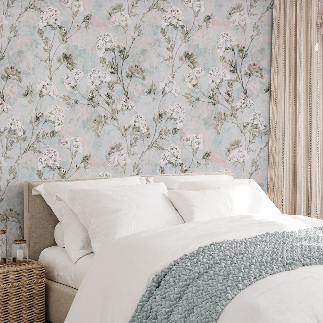 Blue Floral Bedroom Murals