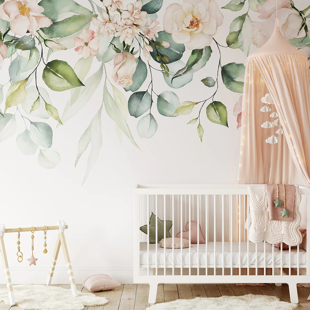 Girl's Nursery Room Design with Self-Adhesive Wallpaper