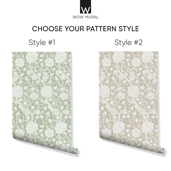 Green Beige Wild Tulip by Morris Wallpaper W111 - CostaCover - Peel and stick Removable Wallpaper - abstract floral - abstract wallpaper - accent wallpaper