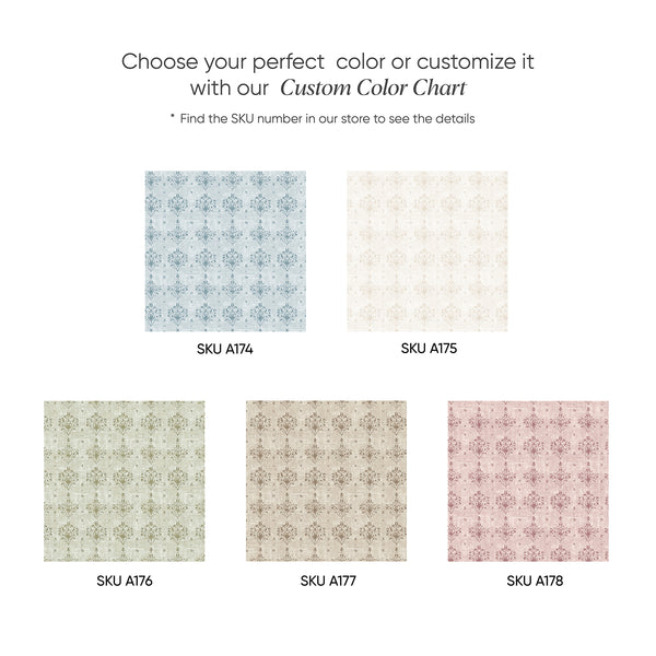 Color chart showing wallpaper patterns in various colors with SKU numbers for each available design.