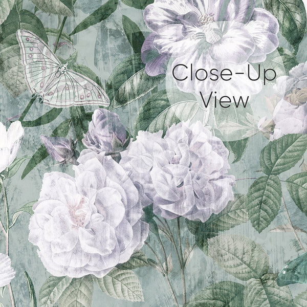 Light Mint Vintage Flowers Garden Wall Mural SM047 - CostaCover - Peel and stick Removable Wallpaper - accent wallpaper - adhesive wallpaper - bathroom wallpaper
