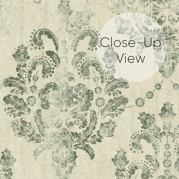 Eco-friendly, vintage wallpaper with layered sage tones, ideal for French country entryways and interiors.