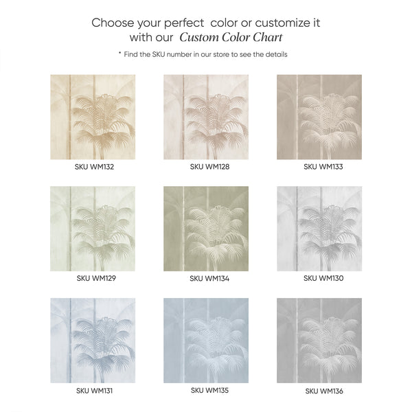 Color chart showing wallpaper patterns in various colors with SKU numbers for each available design.