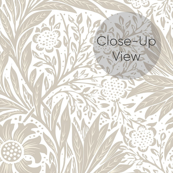 Beige & Green Marigold by Morris Wallpaper W129 - CostaCover - Peel and stick Removable Wallpaper - abstract floral - abstract wallpaper - accent wallpaper