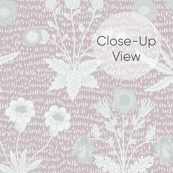 Pink Green Daisy by Morris Wallpaper W131 - CostaCover - Peel and stick Removable Wallpaper - abstract floral - abstract wall art - abstract wallpaper