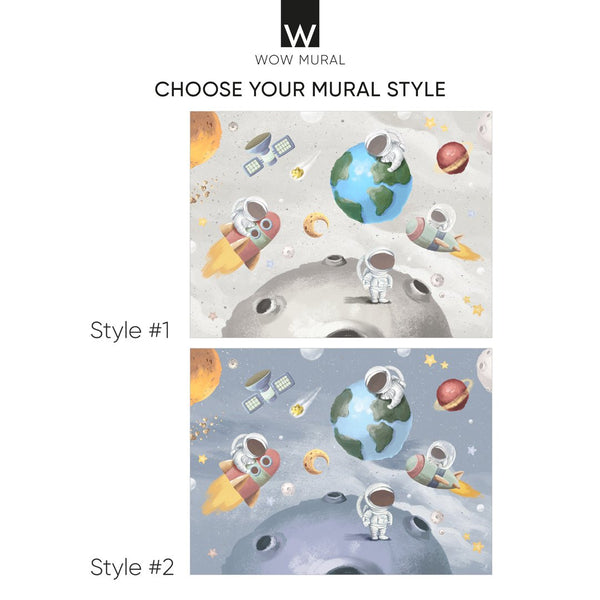 Space World & Astronauts Wall Mural WM077 - CostaCover - Peel and stick Removable Wallpaper - abstract wallpaper - adhesive wallpaper - aqua blue