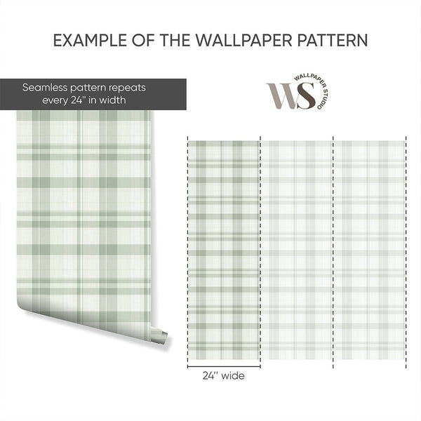 Green Plaid Farmhouse Wallpaper S010 - CostaCover-Peel and stick Removable Wallpaper-abstract wallpaper-accent wallpaper-adhesive wallpaper