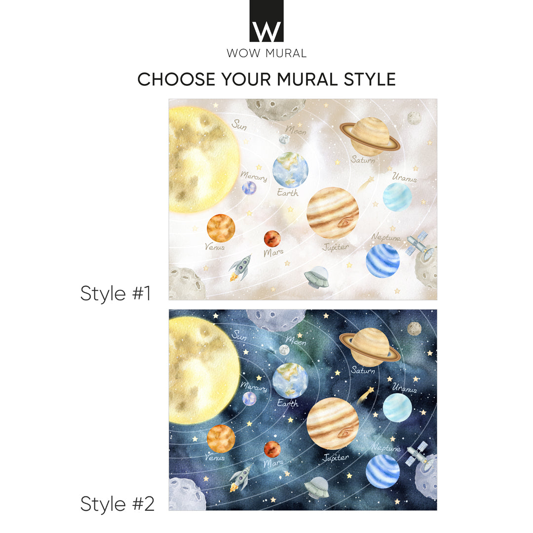 Beige Blue Solar System with Planets Self Adhesive Wall Mural WM079