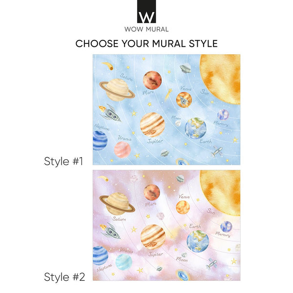 Blue Pink Solar System Wall Mural WM080 - CostaCover - Peel and stick Removable Wallpaper - abstract wallpaper - accent wallpaper - adhesive wallpaper