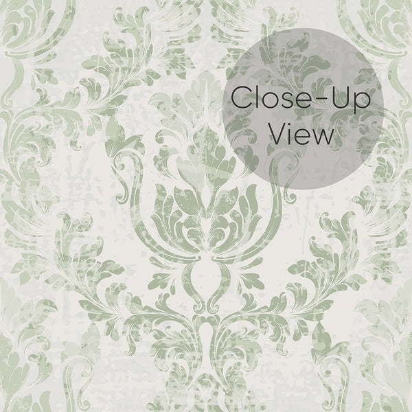 Victorian Rococo wallpaper featuring ornate scrolls and cartouches, offering a gently aged look for living rooms.