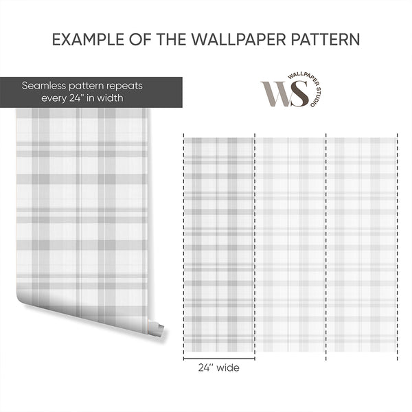 Gray Plaid Farmhouse Wallpaper S009 - CostaCover-Peel and stick Removable Wallpaper-accent wallpaper-adhesive wallpaper-bathroom wallpaper