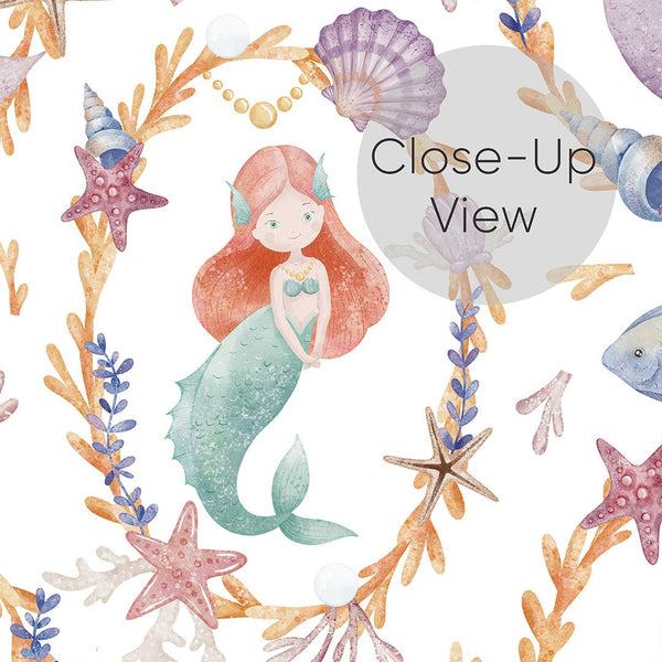 Mermaid and Seashell Wallpaper S092 - CostaCover - Peel and stick Removable Wallpaper - Abstract - abstract wall art - abstract wallpaper