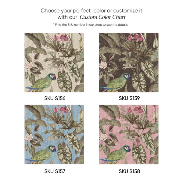 Color chart showing wallpaper patterns in various colors with SKU numbers for each available design.