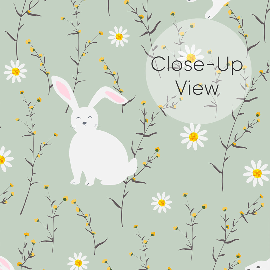Sage Green Floral Bunny Wallpaper W176