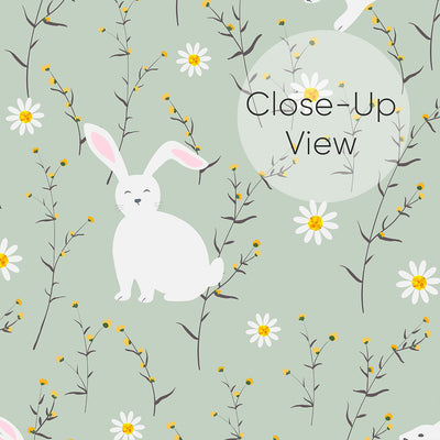 Sage Green Floral Bunny Wallpaper W176