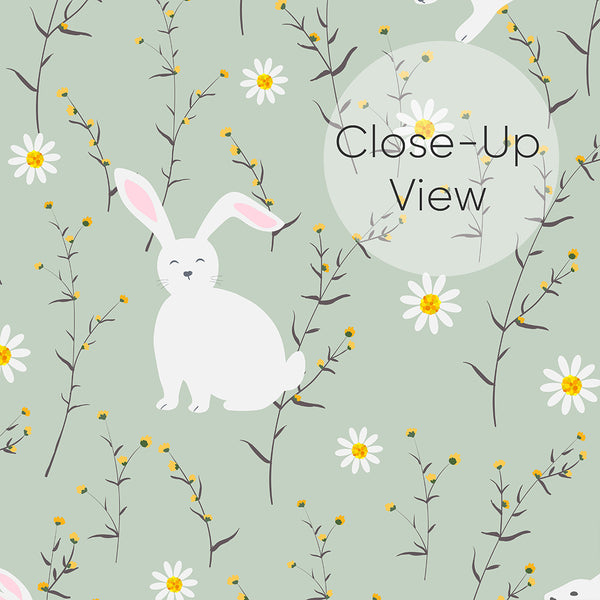 Sage Green Floral Bunny Wallpaper W176