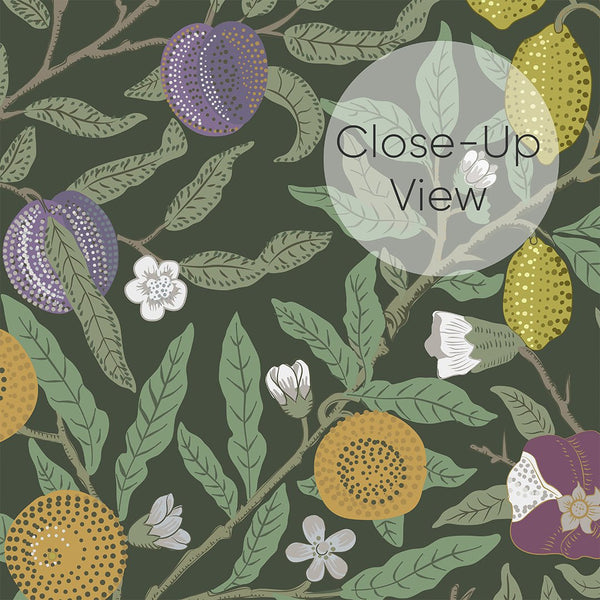 Green & White Fruit or Pomegranate by Morris Wallpaper W115 - CostaCover - Peel and stick Removable Wallpaper - abstract floral - abstract wall art - abstract wallpaper