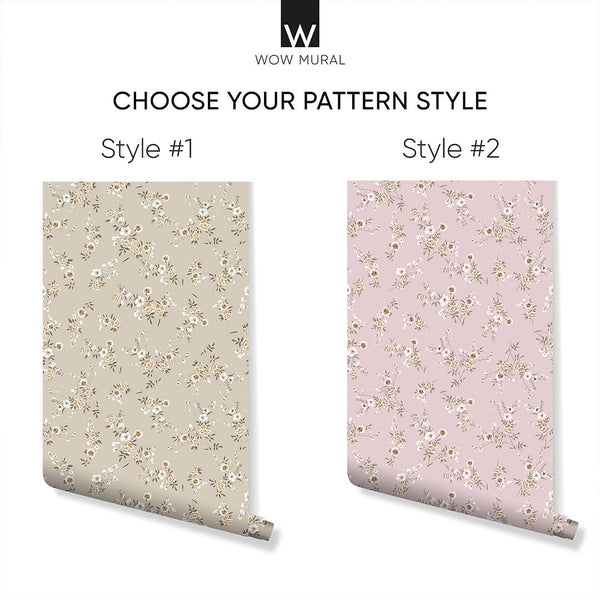 Beige Pink Tiny Flowers Wallpaper W150 - CostaCover - Peel and stick Removable Wallpaper - Abstract Beige Gold Stripes Waves Removable Wallpaper near me - abstract floral - abstract wall art