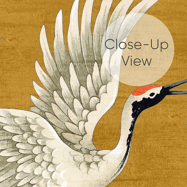 Flying Mustard Japanese Cranes Wall Mural WM113 - CostaCover - Peel and stick Removable Wallpaper - accent wallpaper - adhesive wallpaper - animal texture