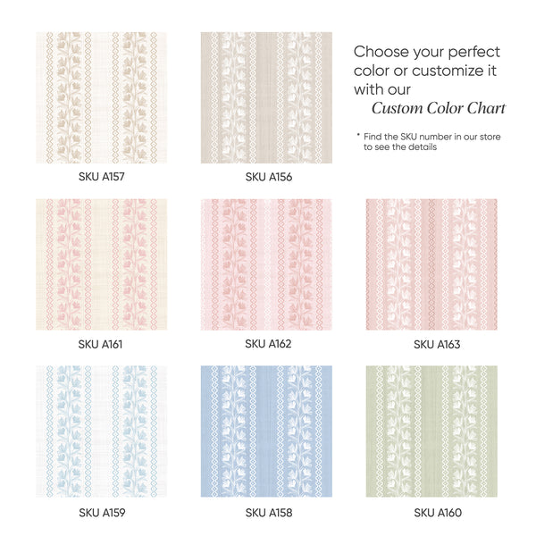 Color chart showing wallpaper patterns in various colors with SKU numbers for each available design.