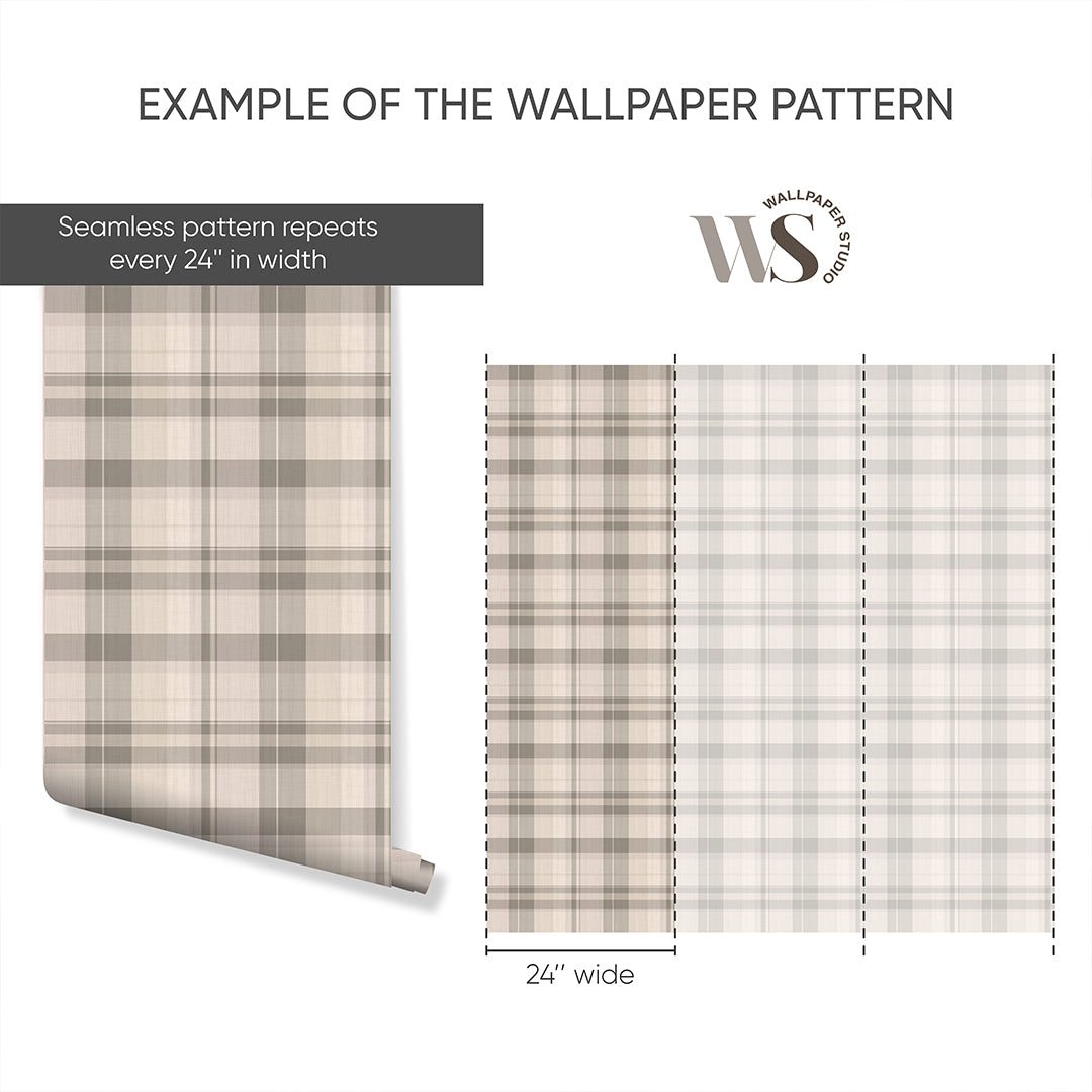 Beige Brown Plaid Wallpaper S006