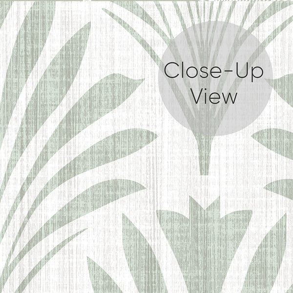 Sage green botanical leaves wallpaper with a repeated fan leaf motif, creating a steady vertical rhythm on a light neutral ground. The subtle printed fabric texture adds softness, suitable for bedrooms or nurseries. Pre-pasted for easy installation, this wallpaper is a great choice for temporary decor solutions.