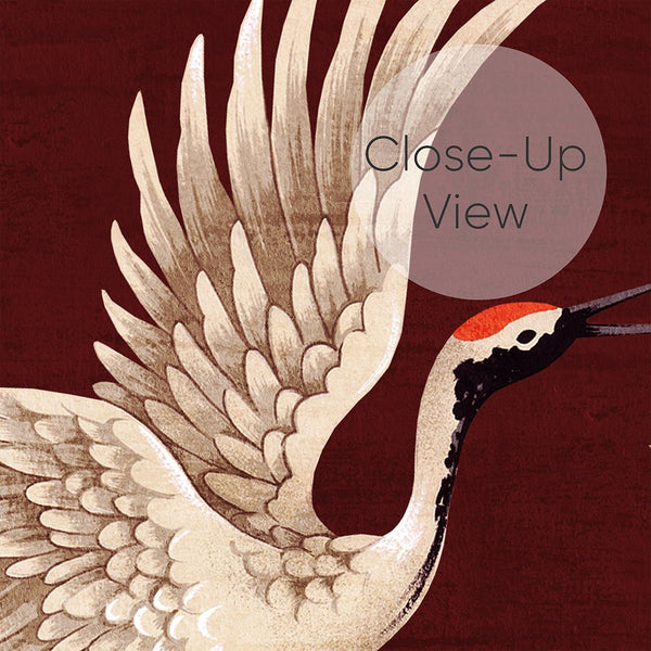 Flying Burgundy Japanese Cranes Wall Mural WM120 - CostaCover - Peel and stick Removable Wallpaper - accent wallpaper - adhesive wallpaper - animal texture