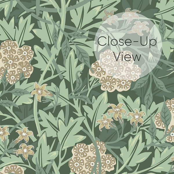 Green & Beige Jasmine by Morris Wallpaper W106 - CostaCover - Peel and stick Removable Wallpaper - abstract floral - abstract wall art - abstract wallpaper