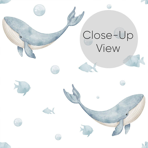 Blue Tiny Whales Wallpaper S085 - CostaCover - Peel and stick Removable Wallpaper - accent wallpaper - adhesive wallpaper - baby bedroom