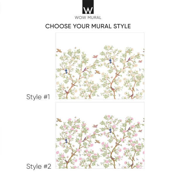 Blossom Flowers & Birds Wall Mural WM033 - CostaCover - Peel and stick Removable Wallpaper - accent wallpaper - adhesive wallpaper - baby bedroom