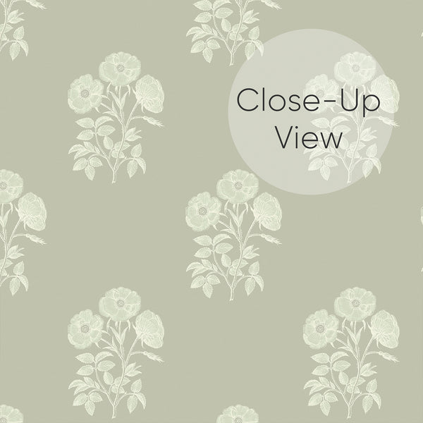 Sage Green Vintage Floral Wallpaper CC373