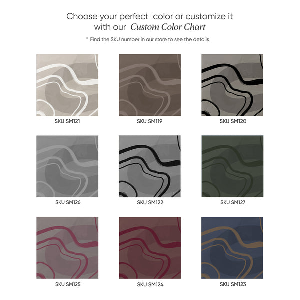 Color chart showing wall murals  patterns in various colors with SKU numbers for each available design.