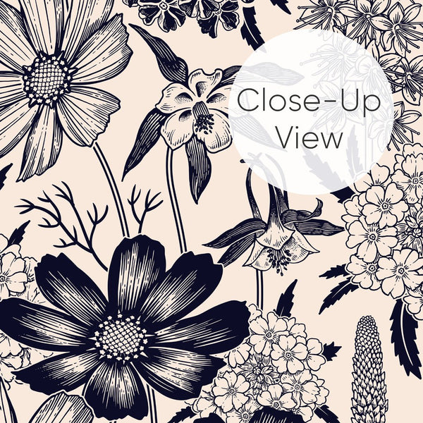 Beige Black Wild Flowers Wallpaper W139 - CostaCover - Peel and stick Removable Wallpaper - Abstract - abstract floral - abstract lines