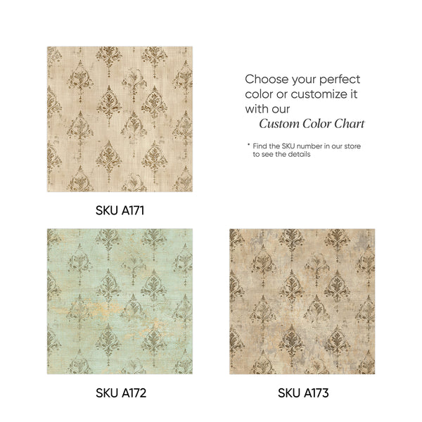 Color chart showing wallpaper patterns in various colors with SKU numbers for each available design.