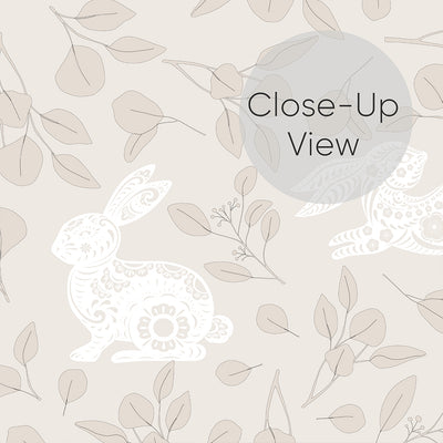 Beige Floral Bunny Wallpaper W175