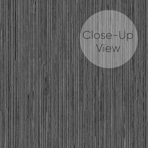 Woven fabric-like dark gray wallpaper with fine linear pattern, enhancing height in a home office. Temporary, high-quality removable material, suitable for decorators.