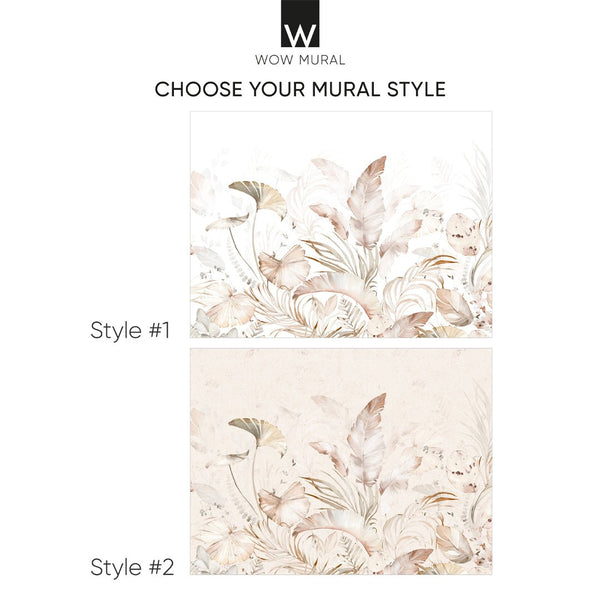 Tropical Pastel Palm Leaves Wall Mural WM017 - CostaCover - Peel and stick Removable Wallpaper - baby bedroom - bedroom interior - bedroom wallpaper